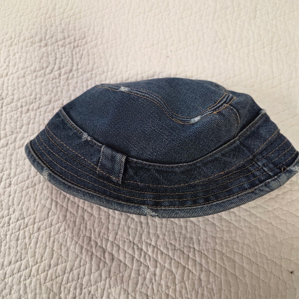 HM Kids Blue Denim Bucket Hat Distressed Contrast‎ Stitching Size 3-6Y 104/116